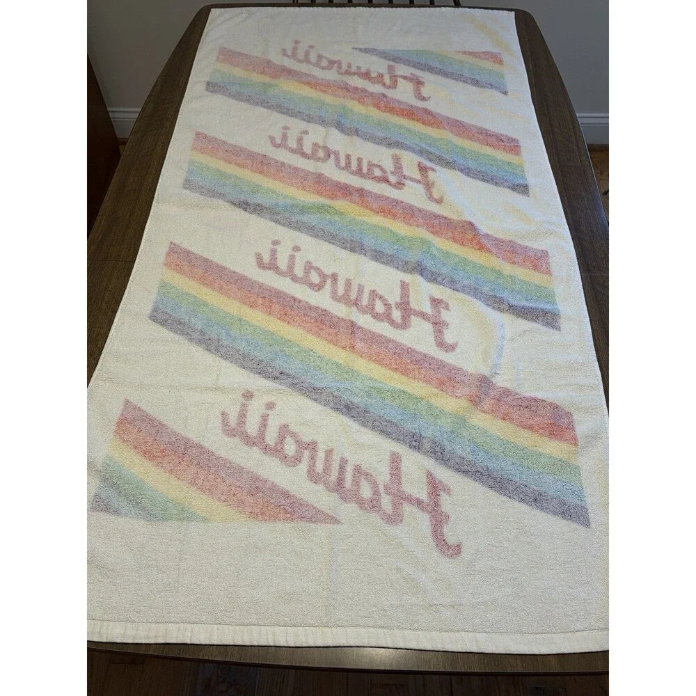 VTG 1980s HAWAII Beach Towel 29x57 100% Cotton Rainbow Liki Liki